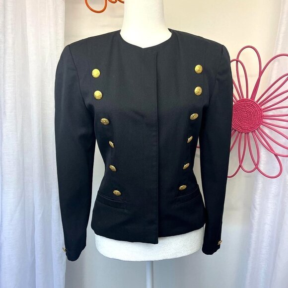 Mondi Vintage Military Double Breasted Jacket Crop Ladies Black Size SMALL/34 - Picture 1 of 9